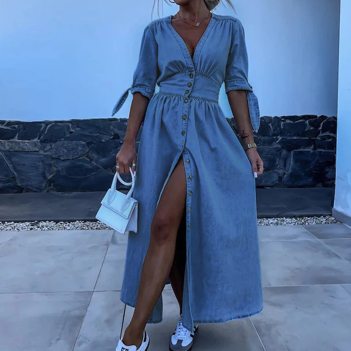 Allure V-Neck Dress - Denim